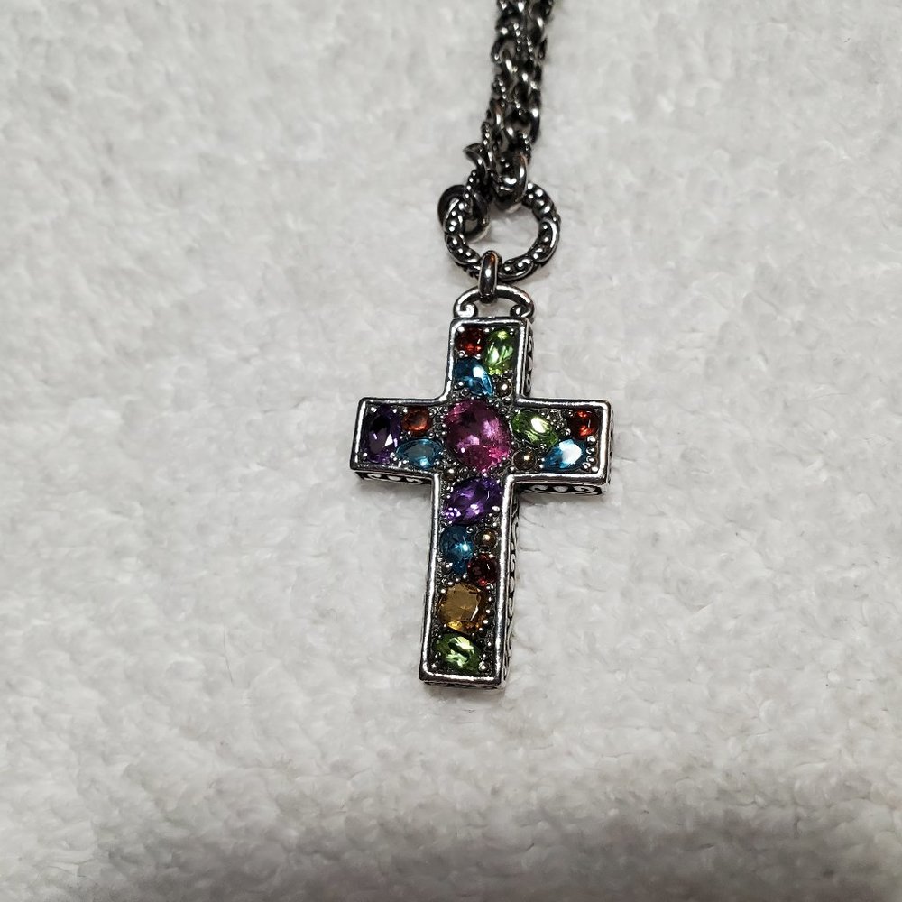 Effy Sterling Silver & Gemstone Cross with Chain.
